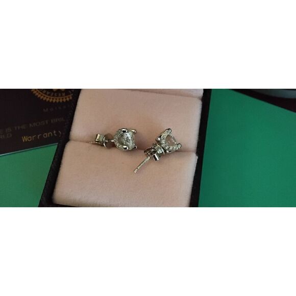 Stunning 2 Ct. Round Genuine Diamond Moissanite Halo Design Stud Earrings - Picture 4 of 5